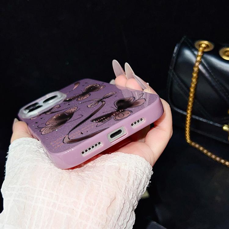 For iPhone 14 Plus Swirling Butterflies Pattern IMD Glitter PC Hybrid TPU Phone Case