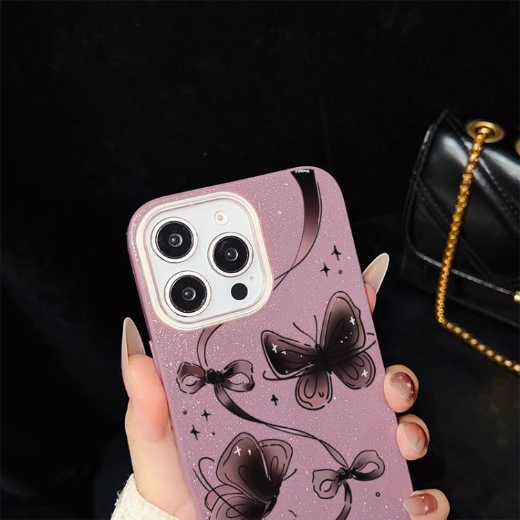 For iPhone XS Max Swirling Butterflies Pattern IMD Glitter PC Hybrid TPU Phone Case