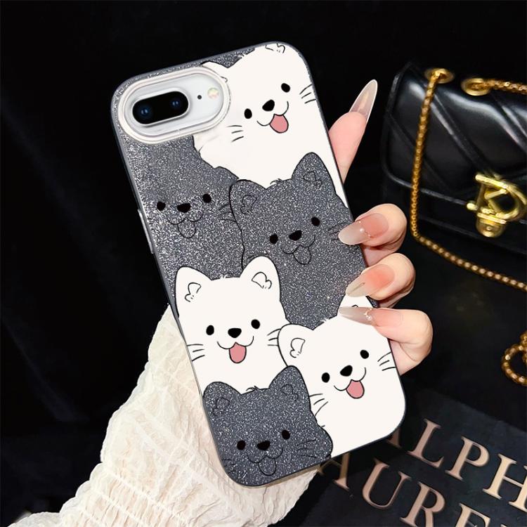 For iPhone 8 Plus / 7 Plus Playful Tongue-Out Puppy Pattern IMD Glitter PC Hybrid TPU Phone Case