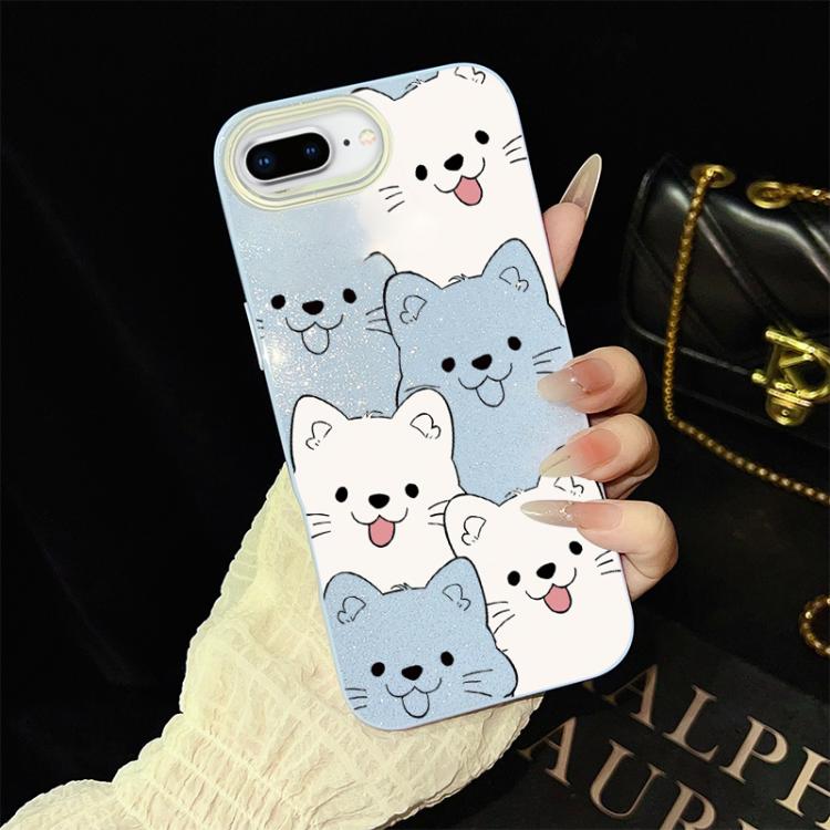 For iPhone 8 Plus / 7 Plus Playful Tongue-Out Puppy Pattern IMD Glitter PC Hybrid TPU Phone Case