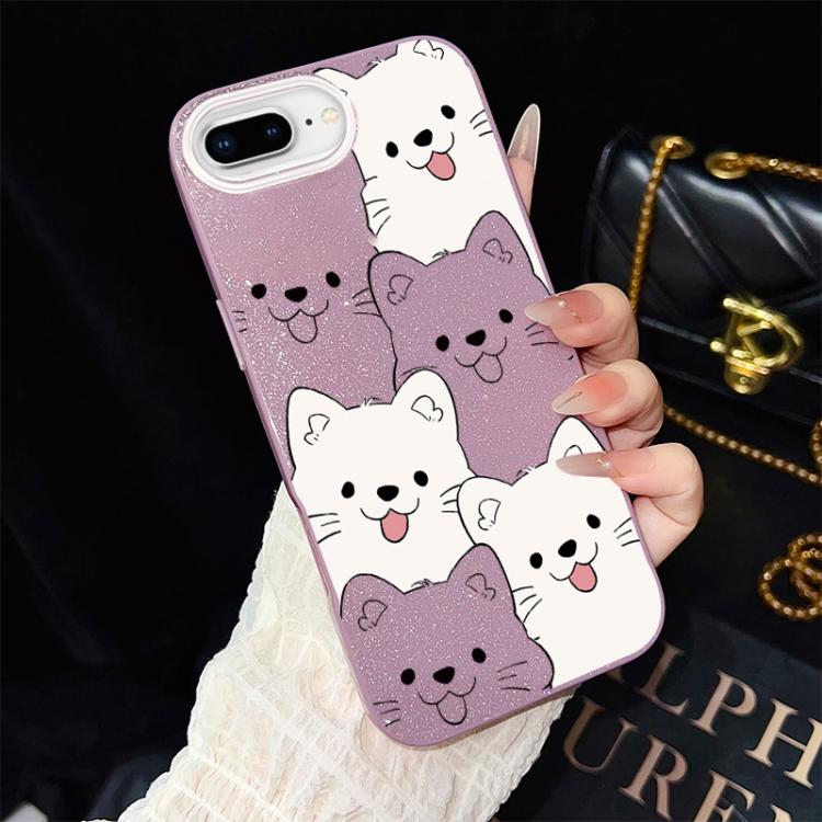 For iPhone 8 Plus / 7 Plus Playful Tongue-Out Puppy Pattern IMD Glitter PC Hybrid TPU Phone Case