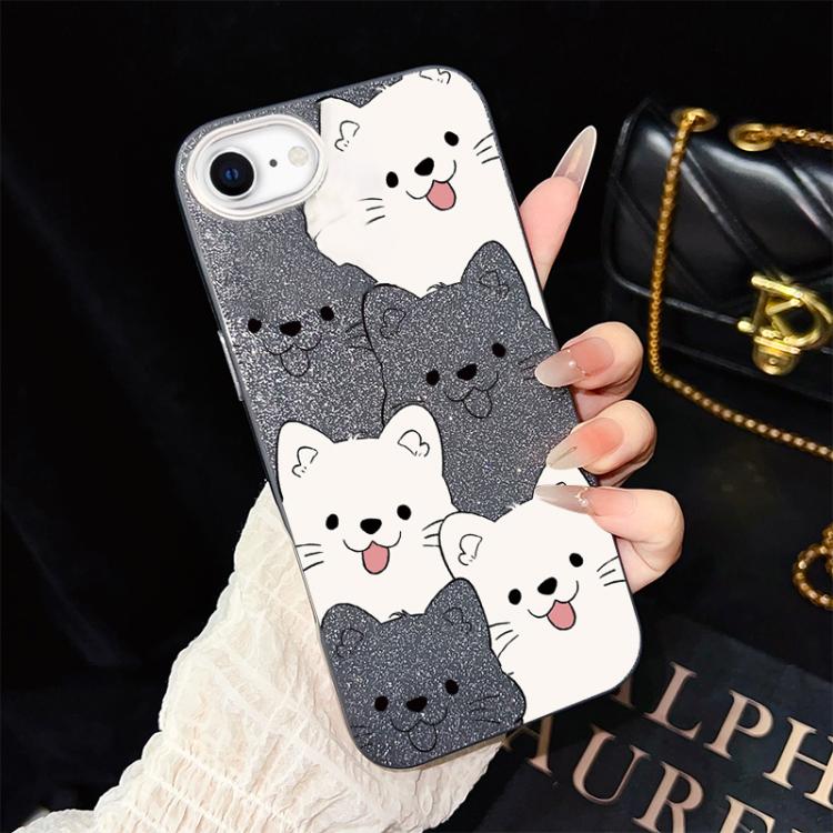 For iPhone SE 2022 / SE 2020 Playful Tongue-Out Puppy Pattern IMD Glitter PC Hybrid TPU Phone Case
