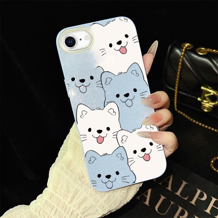For iPhone SE 2022 / SE 2020 Playful Tongue-Out Puppy Pattern IMD Glitter PC Hybrid TPU Phone Case
