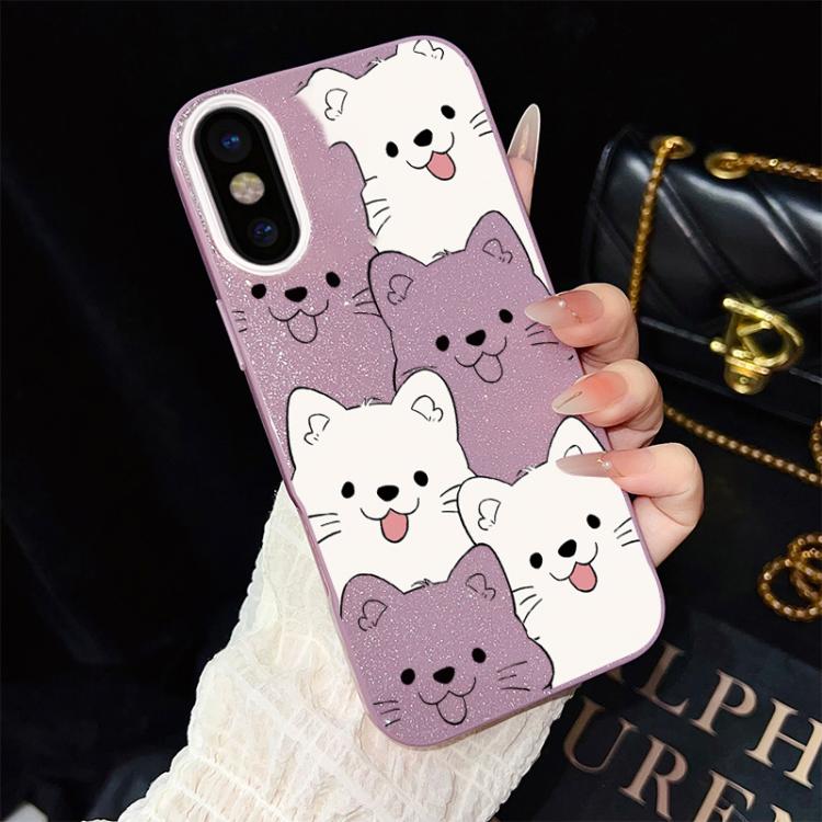 For iPhone XS / X Playful Tongue-Out Puppy Pattern IMD Glitter PC Hybrid TPU Phone Case