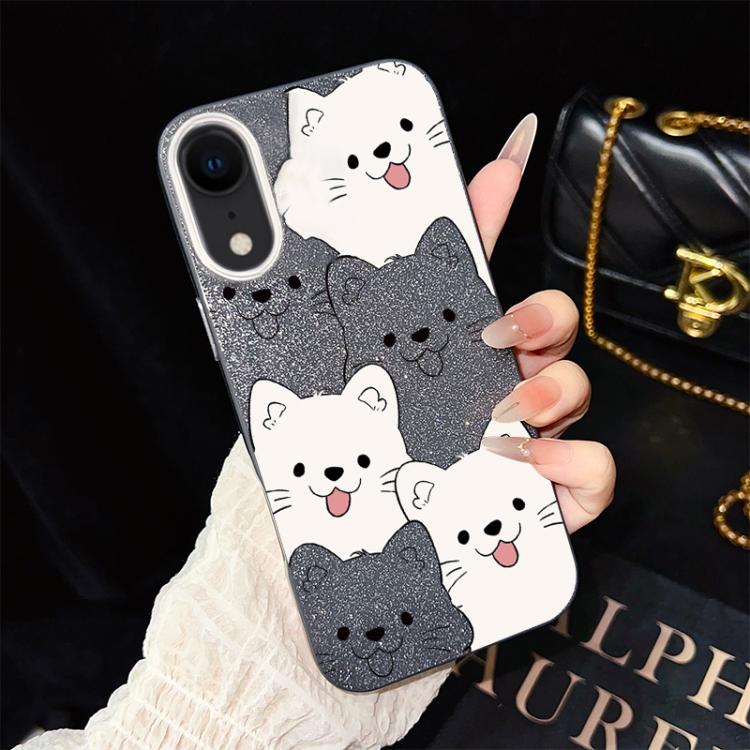 For iPhone XR Playful Tongue-Out Puppy Pattern IMD Glitter PC Hybrid TPU Phone Case