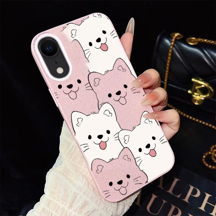 For iPhone XR Playful Tongue-Out Puppy Pattern IMD Glitter PC Hybrid TPU Phone Case