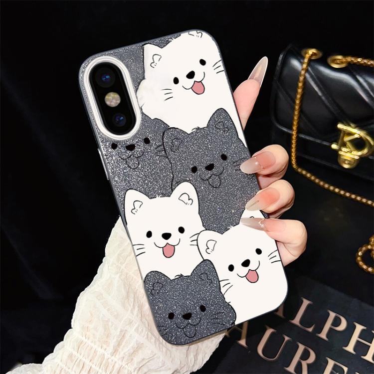 For iPhone XS Max Playful Tongue-Out Puppy Pattern IMD Glitter PC Hybrid TPU Phone Case