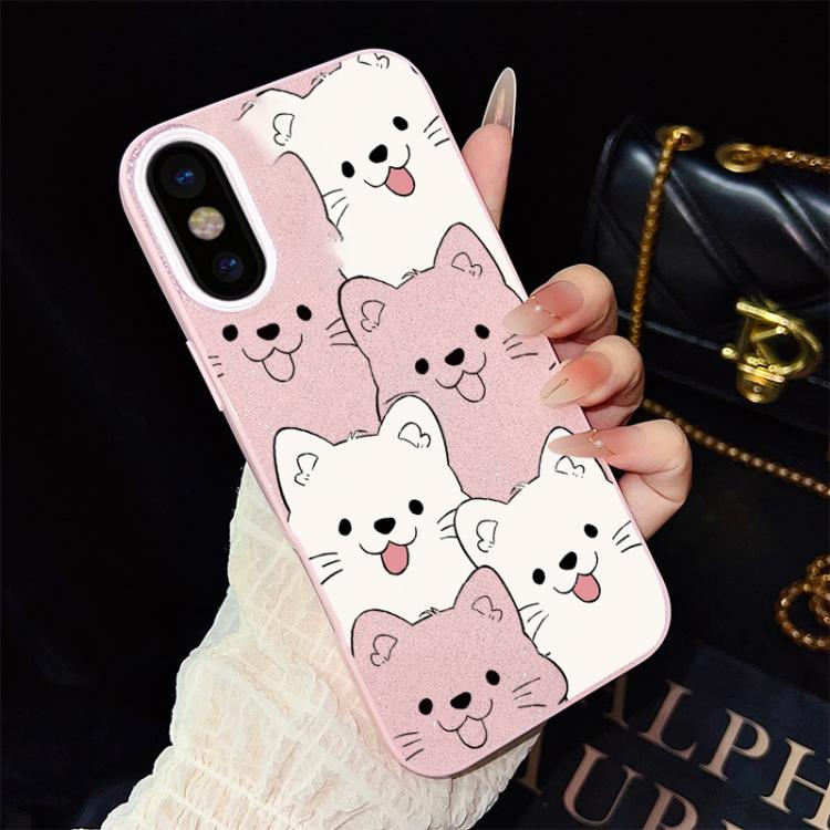 For iPhone XS Max Playful Tongue-Out Puppy Pattern IMD Glitter PC Hybrid TPU Phone Case