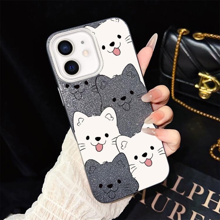 For iPhone 11 Playful Tongue-Out Puppy Pattern IMD Glitter PC Hybrid TPU Phone Case