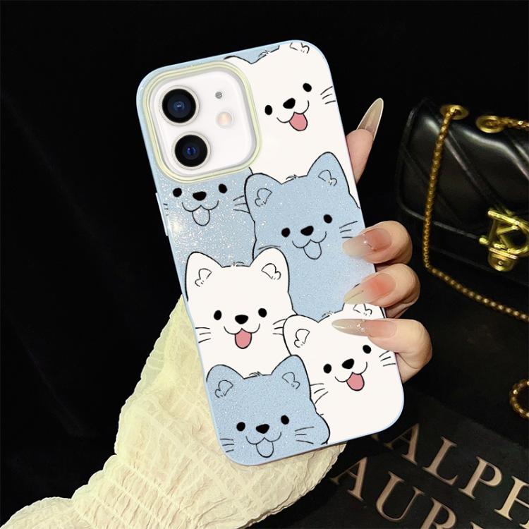 For iPhone 11 Playful Tongue-Out Puppy Pattern IMD Glitter PC Hybrid TPU Phone Case