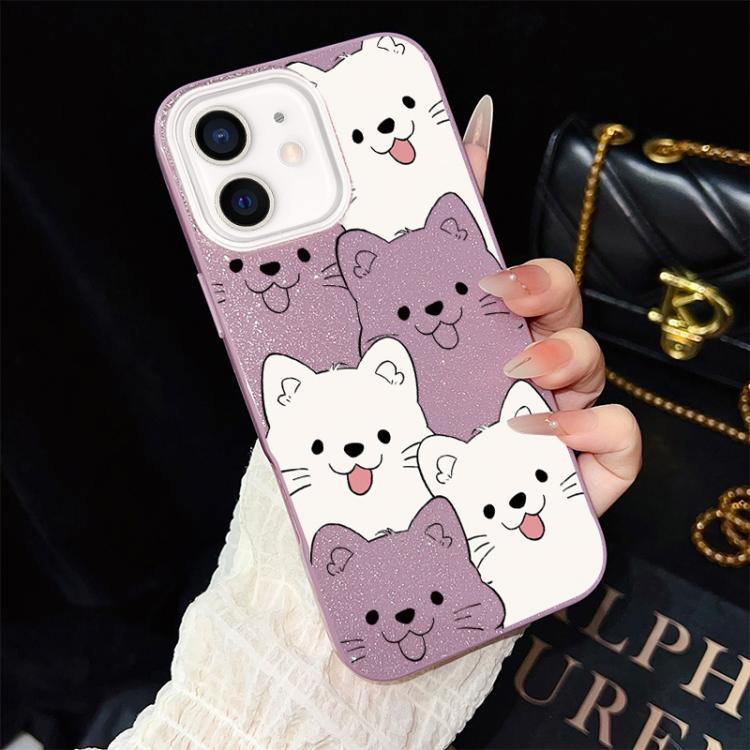 For iPhone 11 Playful Tongue-Out Puppy Pattern IMD Glitter PC Hybrid TPU Phone Case