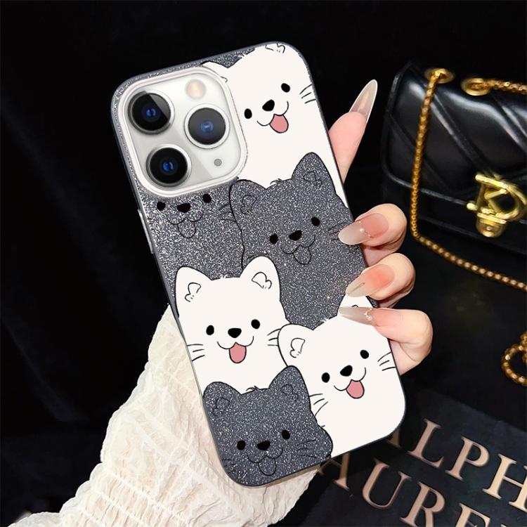 For iPhone 11 Pro Max Playful Tongue-Out Puppy Pattern IMD Glitter PC Hybrid TPU Phone Case