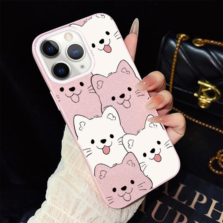 For iPhone 11 Pro Max Playful Tongue-Out Puppy Pattern IMD Glitter PC Hybrid TPU Phone Case