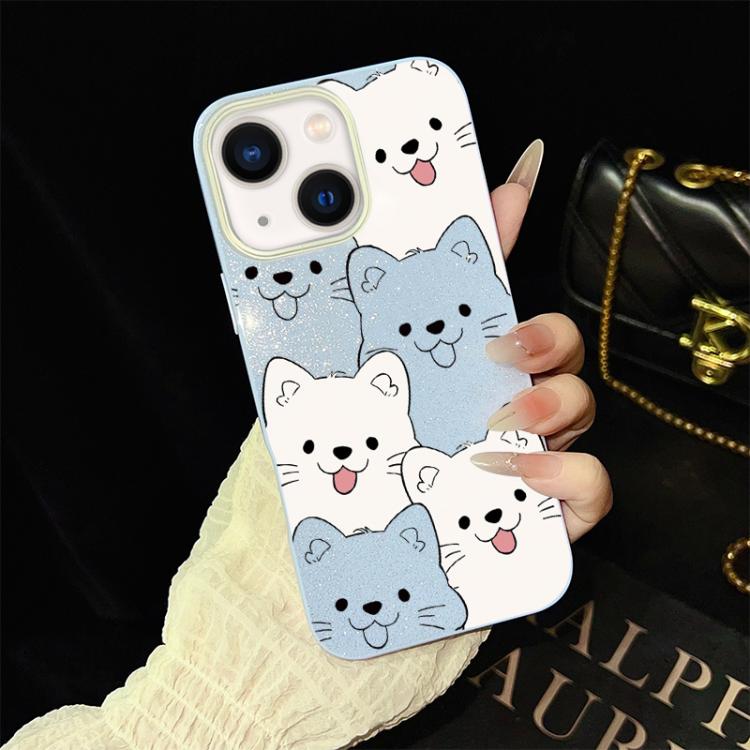 For iPhone 13 Playful Tongue-Out Puppy Pattern IMD Glitter PC Hybrid TPU Phone Case