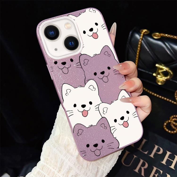 For iPhone 13 Playful Tongue-Out Puppy Pattern IMD Glitter PC Hybrid TPU Phone Case