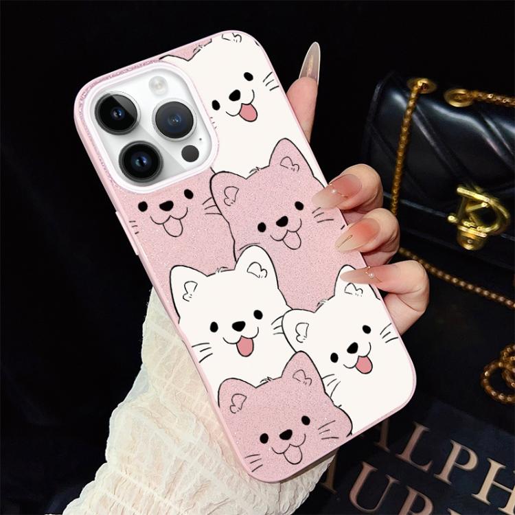 For iPhone 13 Pro Playful Tongue-Out Puppy Pattern IMD Glitter PC Hybrid TPU Phone Case