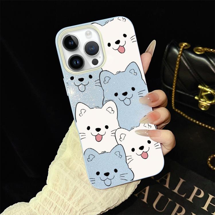 For iPhone 13 Pro Max Playful Tongue-Out Puppy Pattern IMD Glitter PC Hybrid TPU Phone Case