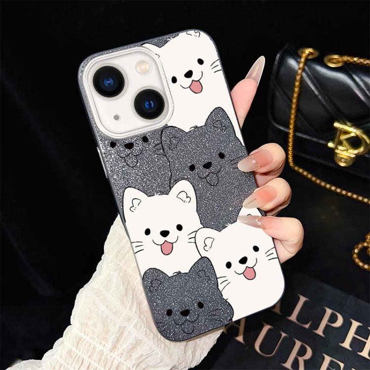 For iPhone 14 Playful Tongue-Out Puppy Pattern IMD Glitter PC Hybrid TPU Phone Case