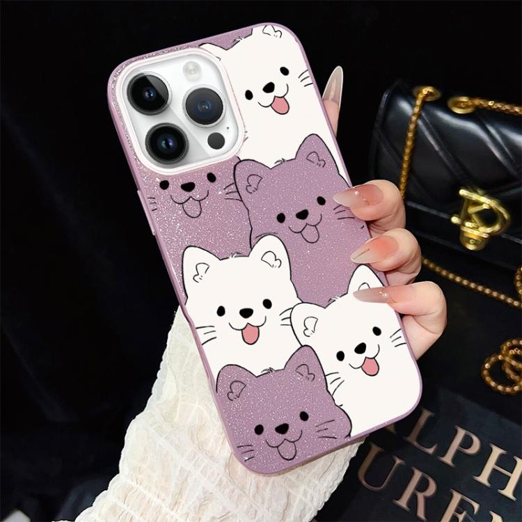 For iPhone 14 Pro Playful Tongue-Out Puppy Pattern IMD Glitter PC Hybrid TPU Phone Case