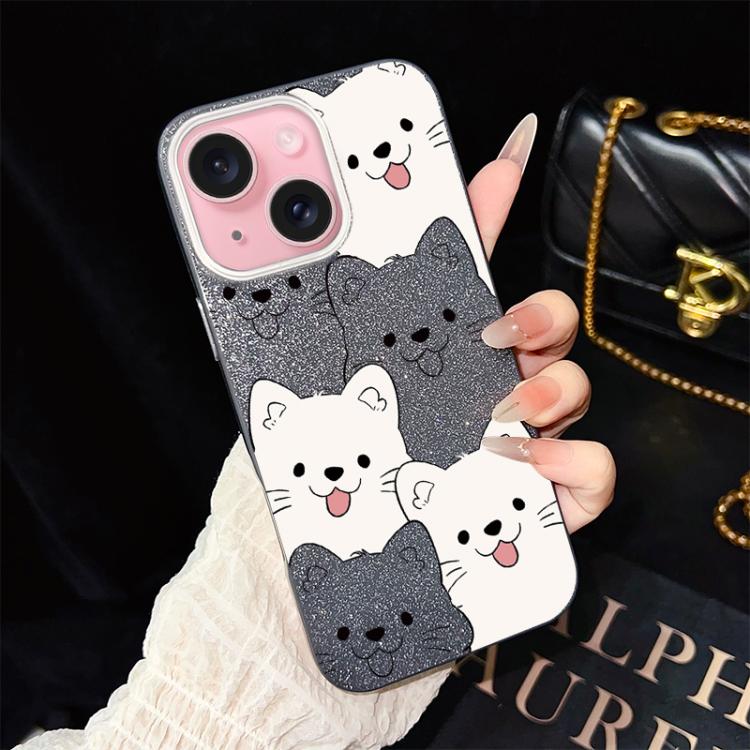 For iPhone 15 Plus Playful Tongue-Out Puppy Pattern IMD Glitter PC Hybrid TPU Phone Case