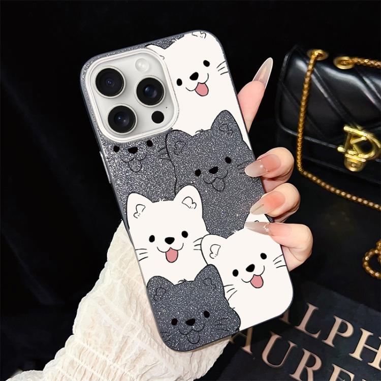 For iPhone 15 Pro Playful Tongue-Out Puppy Pattern IMD Glitter PC Hybrid TPU Phone Case