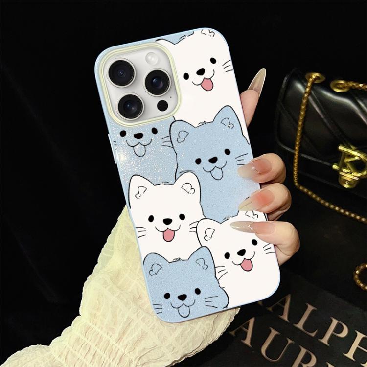 For iPhone 15 Pro Max Playful Tongue-Out Puppy Pattern IMD Glitter PC Hybrid TPU Phone Case