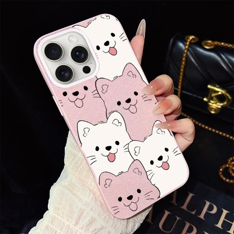 For iPhone 15 Pro Max Playful Tongue-Out Puppy Pattern IMD Glitter PC Hybrid TPU Phone Case
