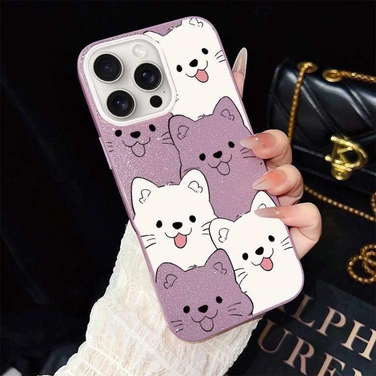 For iPhone 15 Pro Max Playful Tongue-Out Puppy Pattern IMD Glitter PC Hybrid TPU Phone Case
