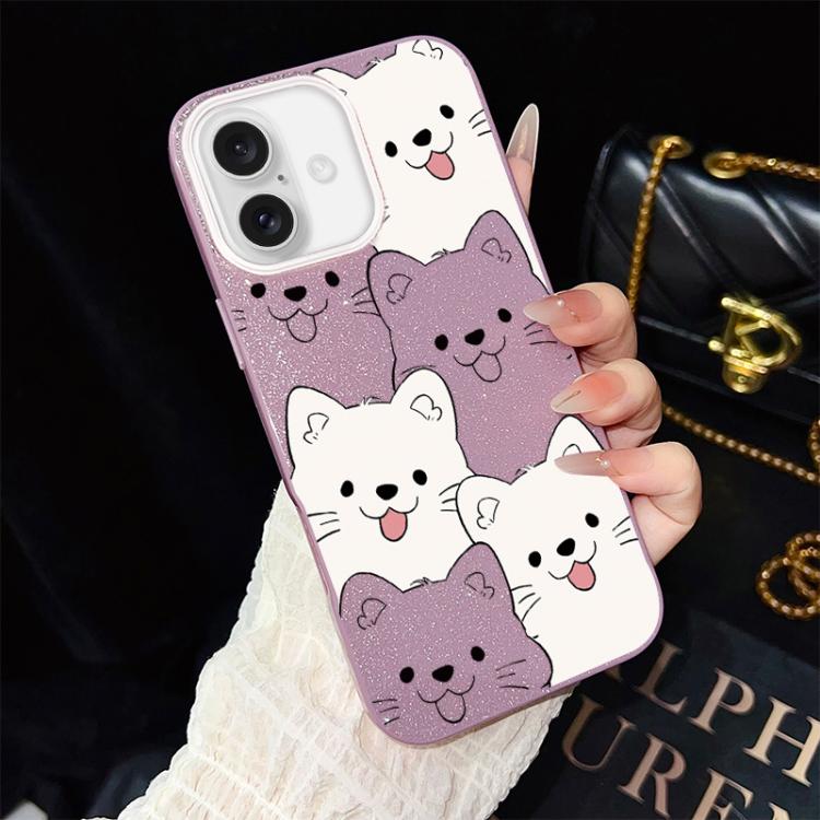 For iPhone 16 Plus Playful Tongue-Out Puppy Pattern IMD Glitter PC Hybrid TPU Phone Case