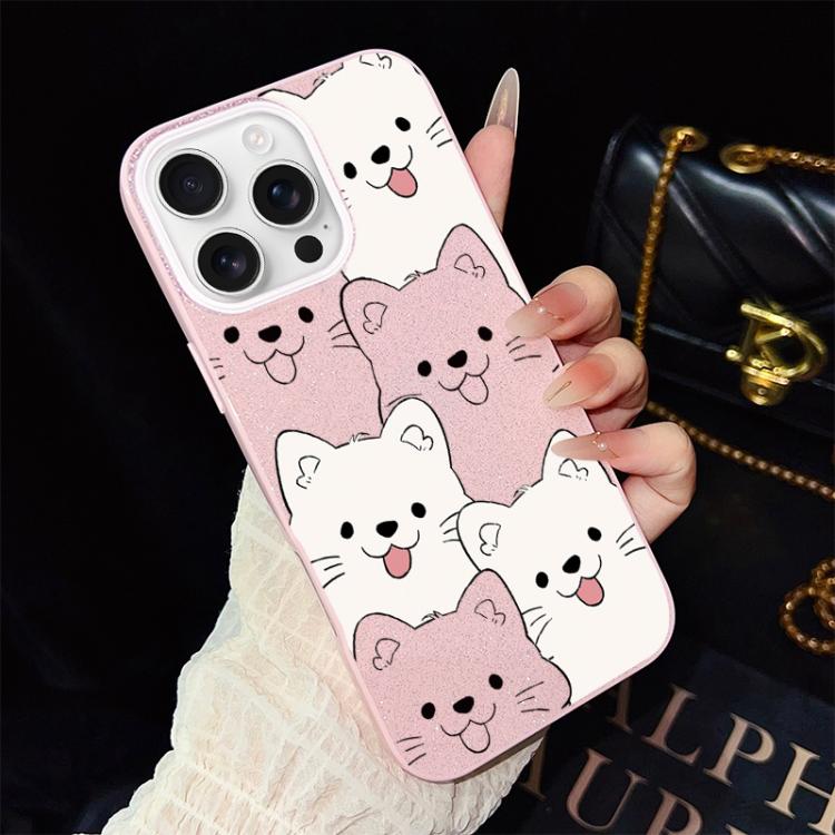 For iPhone 16 Pro Playful Tongue-Out Puppy Pattern IMD Glitter PC Hybrid TPU Phone Case