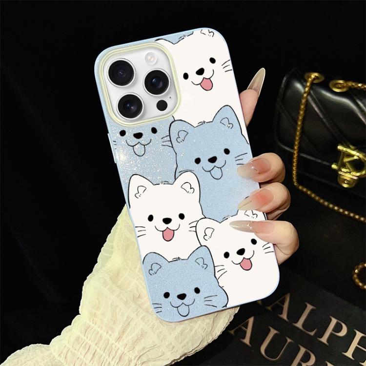 For iPhone 16 Pro Max Playful Tongue-Out Puppy Pattern IMD Glitter PC Hybrid TPU Phone Case