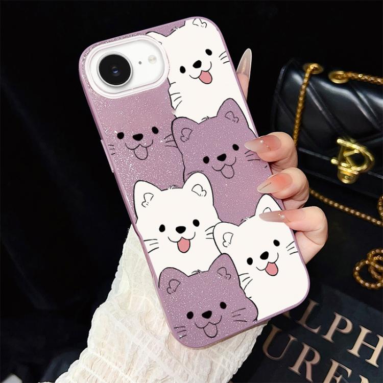 For iPhone 17e / 16e Playful Tongue-Out Puppy Pattern IMD Glitter PC Hybrid TPU Phone Case