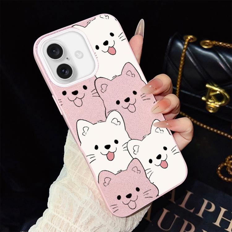 For iPhone 17 Playful Tongue-Out Puppy Pattern IMD Glitter PC Hybrid TPU Phone Case