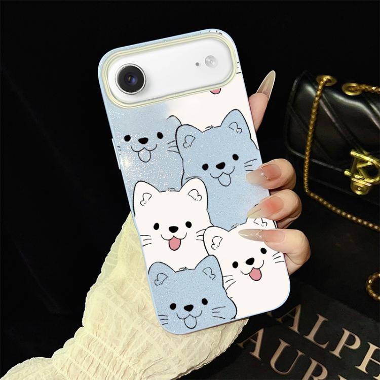 For iPhone Air Playful Tongue-Out Puppy Pattern IMD Glitter PC Hybrid TPU Phone Case