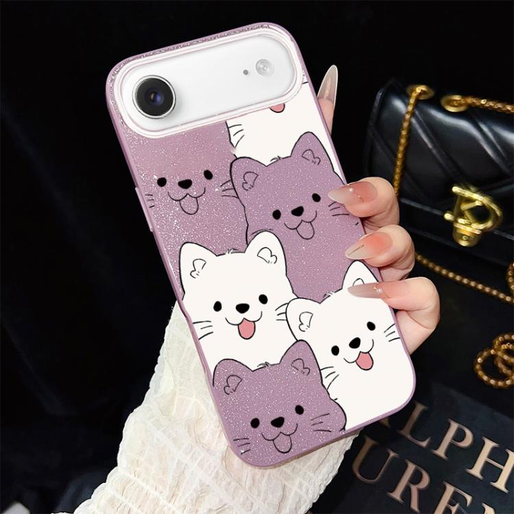 For iPhone Air Playful Tongue-Out Puppy Pattern IMD Glitter PC Hybrid TPU Phone Case