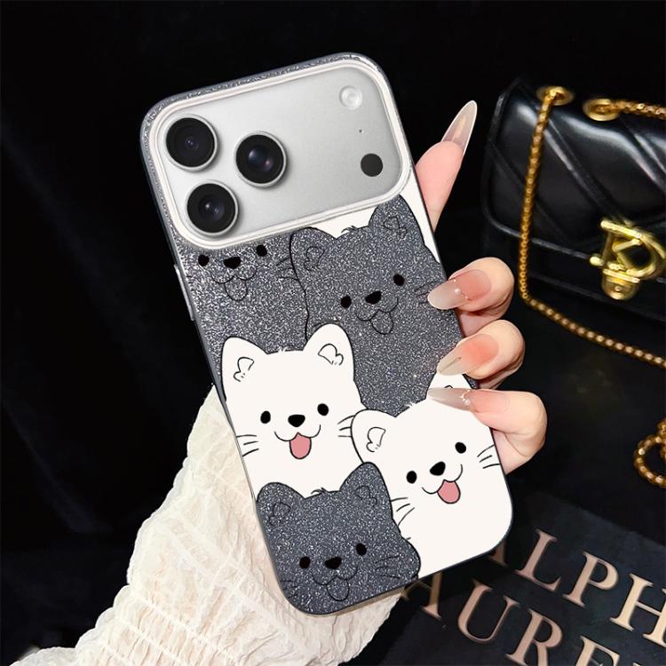 For iPhone 17 Pro Playful Tongue-Out Puppy Pattern IMD Glitter PC Hybrid TPU Phone Case