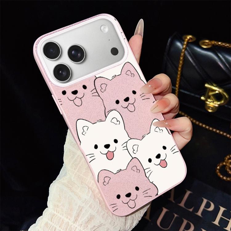For iPhone 17 Pro Max Playful Tongue-Out Puppy Pattern IMD Glitter PC Hybrid TPU Phone Case