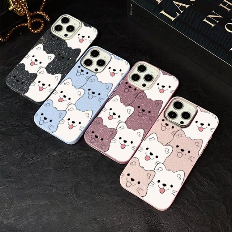 For iPhone 17 Pro Playful Tongue-Out Puppy Pattern IMD Glitter PC Hybrid TPU Phone Case
