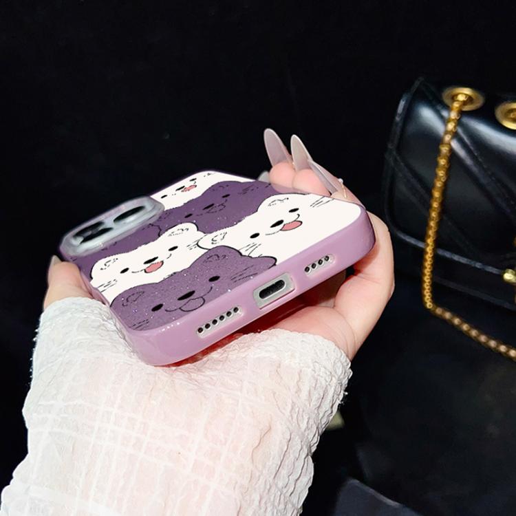 For iPhone 14 Plus Playful Tongue-Out Puppy Pattern IMD Glitter PC Hybrid TPU Phone Case