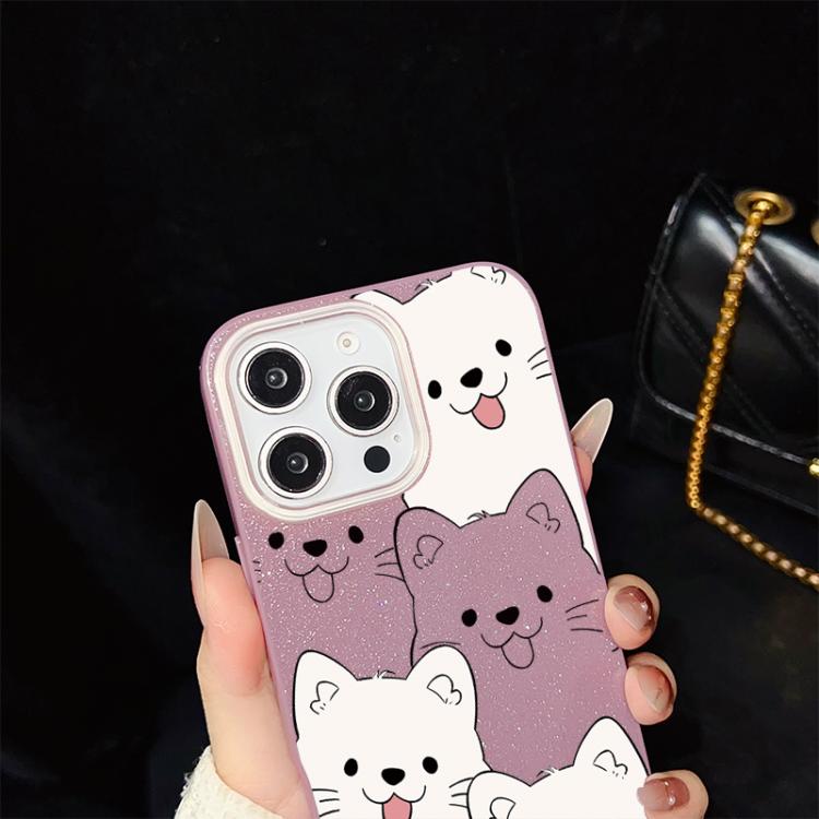 For iPhone 14 Playful Tongue-Out Puppy Pattern IMD Glitter PC Hybrid TPU Phone Case