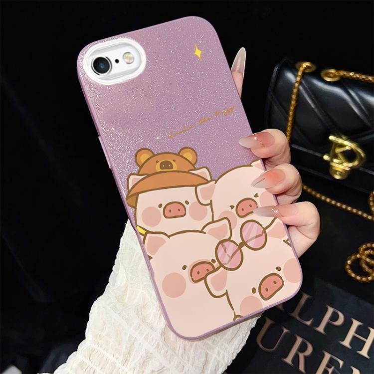 For iPhone 6 / 6s Pink Pig Pattern IMD Glitter PC Hybrid TPU Phone Case