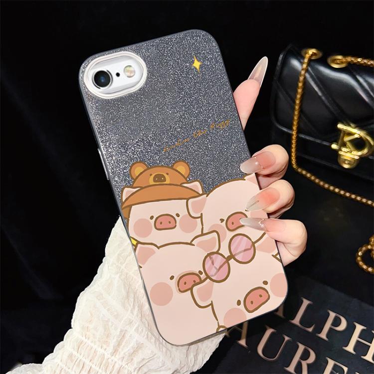 For iPhone 6 Plus / 6s Plus Pink Pig Pattern IMD Glitter PC Hybrid TPU Phone Case