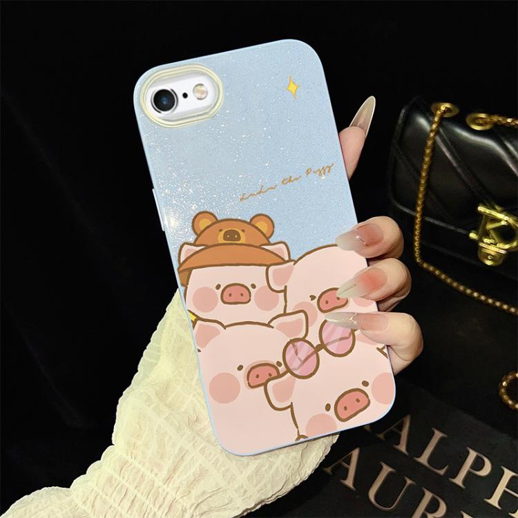 For iPhone 6 Plus / 6s Plus Pink Pig Pattern IMD Glitter PC Hybrid TPU Phone Case