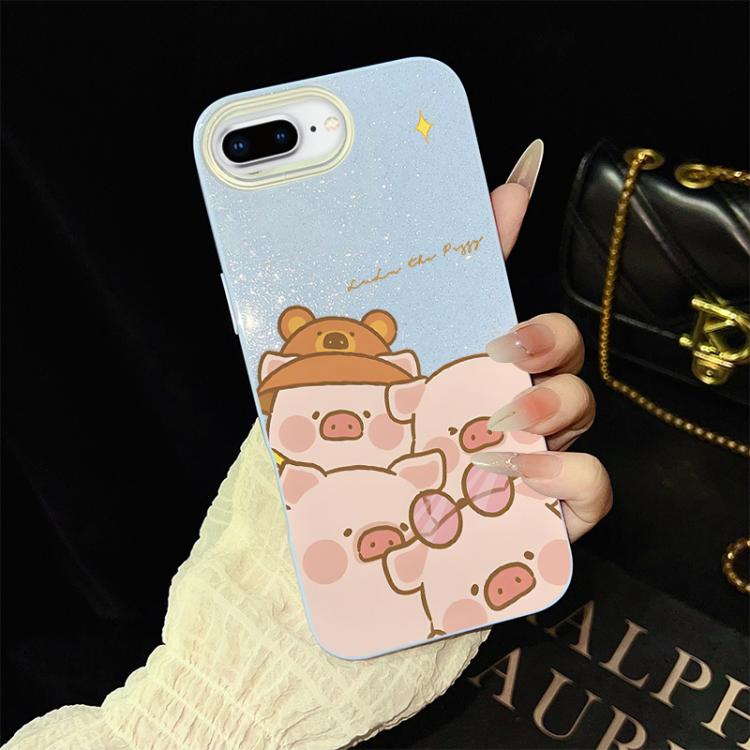 For iPhone 8 Plus / 7 Plus Pink Pig Pattern IMD Glitter PC Hybrid TPU Phone Case