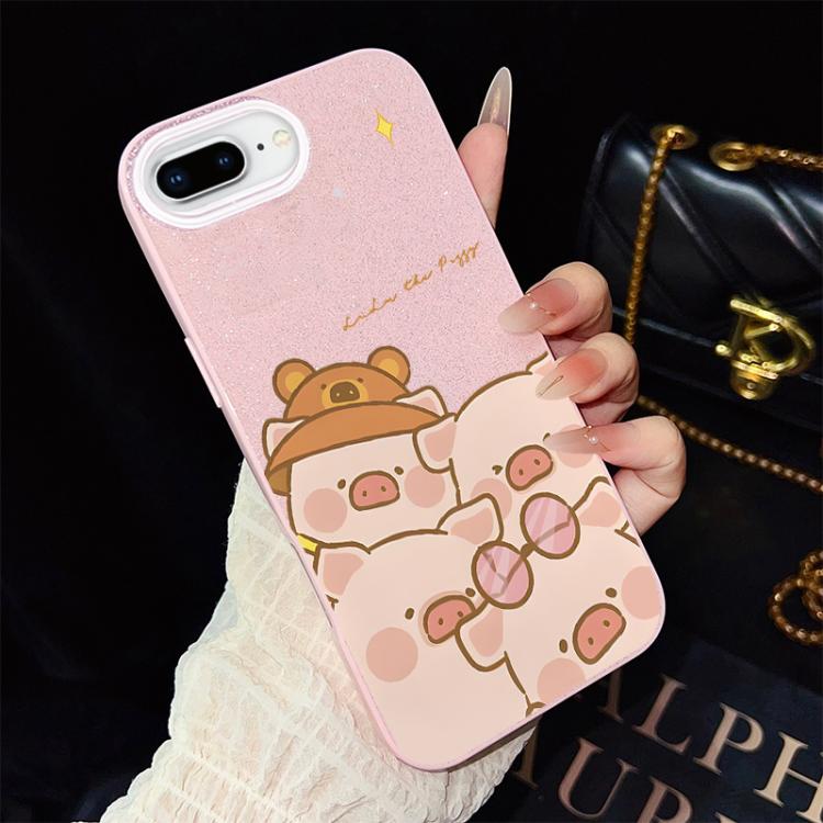 For iPhone 8 Plus / 7 Plus Pink Pig Pattern IMD Glitter PC Hybrid TPU Phone Case