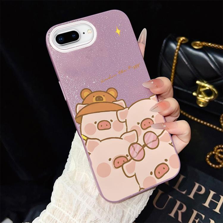 For iPhone 8 Plus / 7 Plus Pink Pig Pattern IMD Glitter PC Hybrid TPU Phone Case