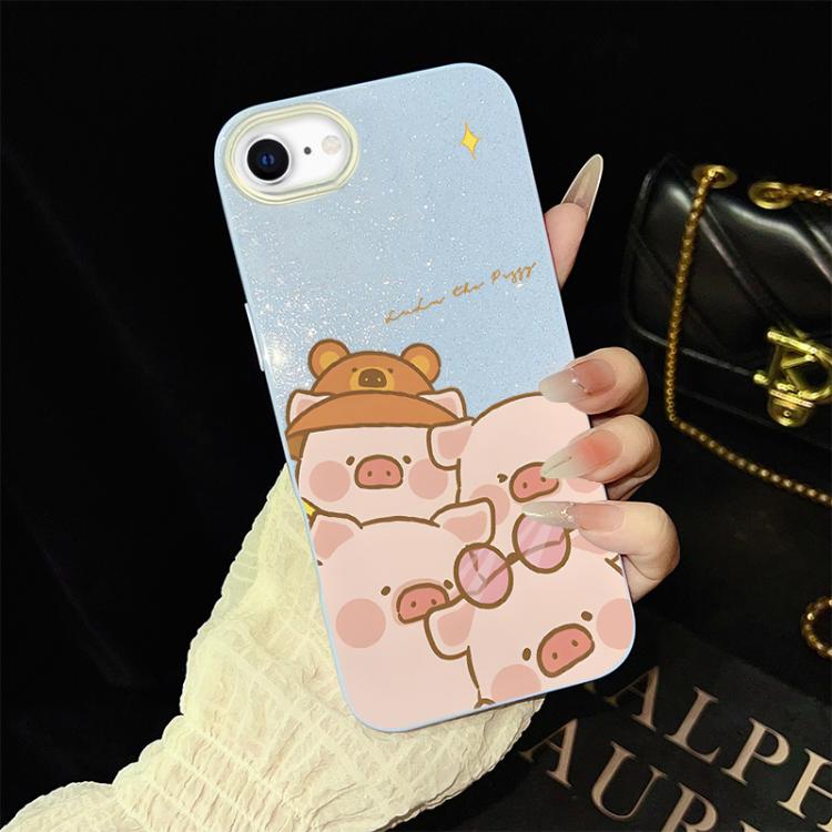 For iPhone SE 2022 / SE 2020 Pink Pig Pattern IMD Glitter PC Hybrid TPU Phone Case