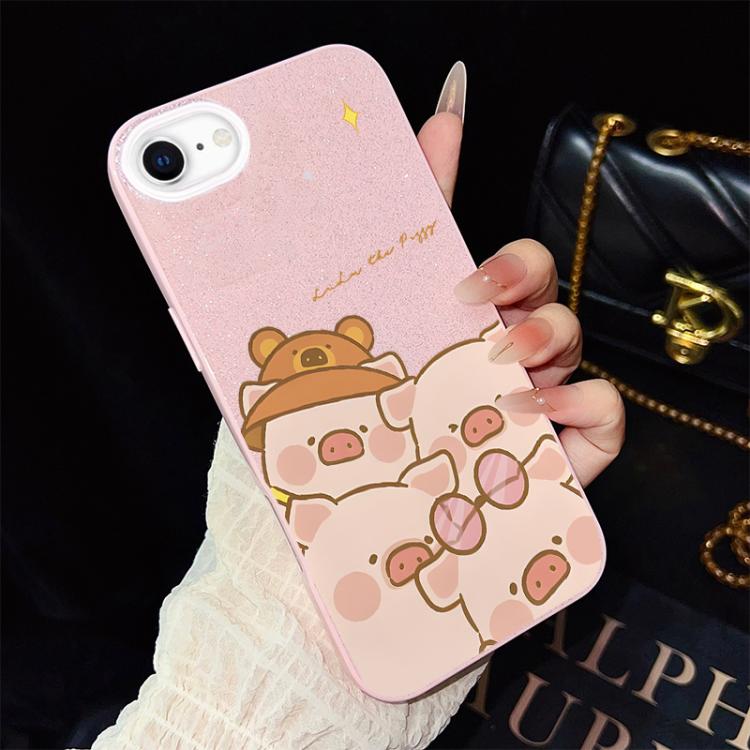 For iPhone SE 2022 / SE 2020 Pink Pig Pattern IMD Glitter PC Hybrid TPU Phone Case