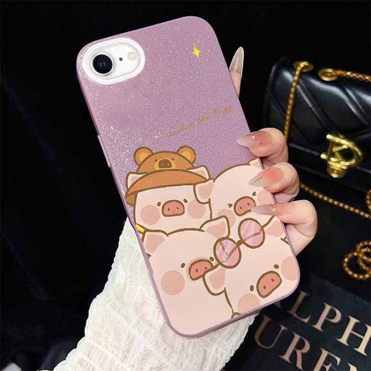 For iPhone SE 2022 / SE 2020 Pink Pig Pattern IMD Glitter PC Hybrid TPU Phone Case