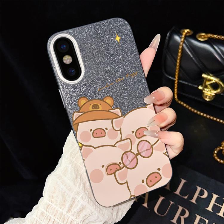 For iPhone XS Max Pink Pig Pattern IMD Glitter PC Hybrid TPU Phone Case